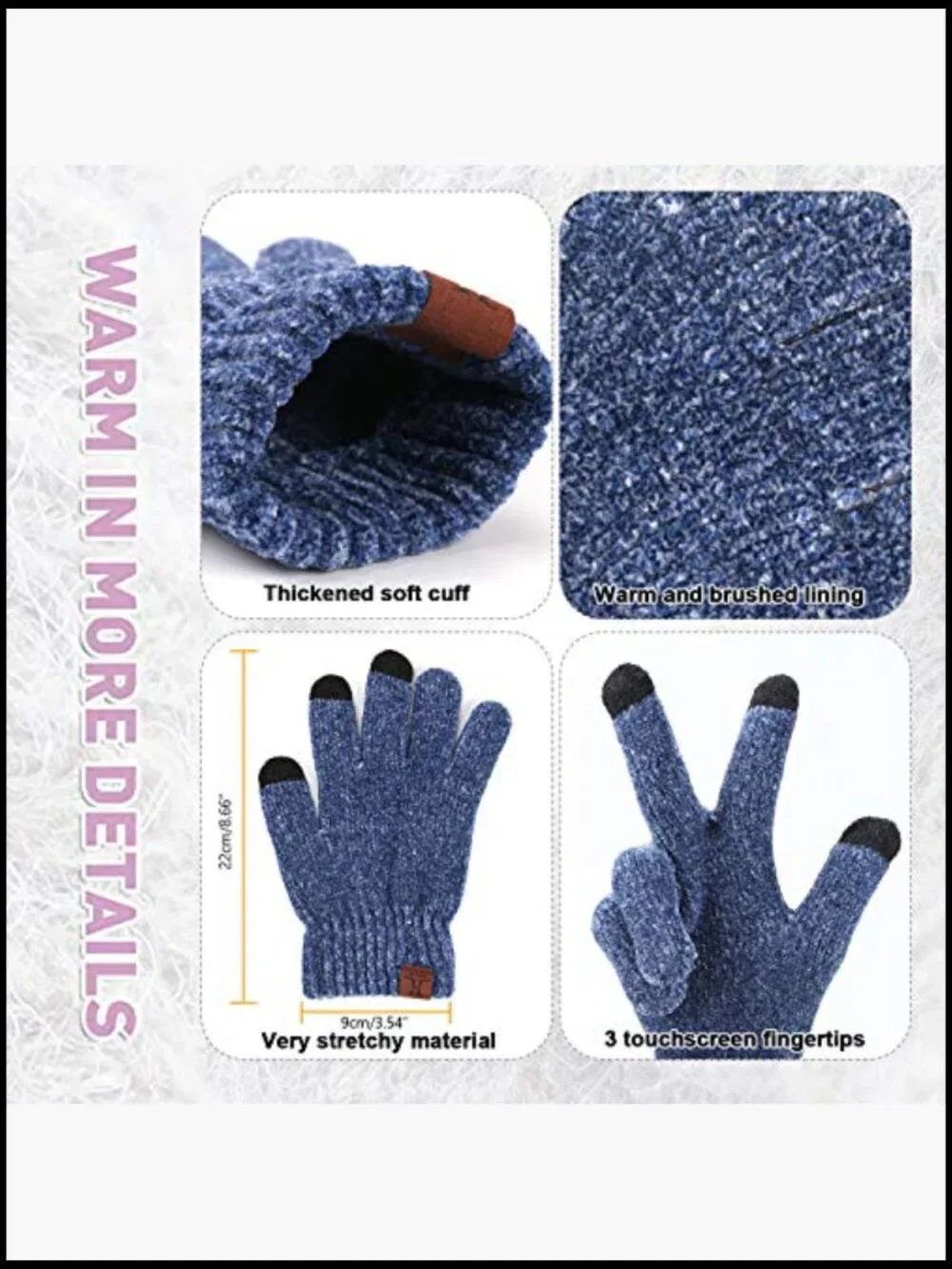 Womens Winter Knit Warm Hat Beanie Long Scarf Touch Screen Gloves Set 3pc